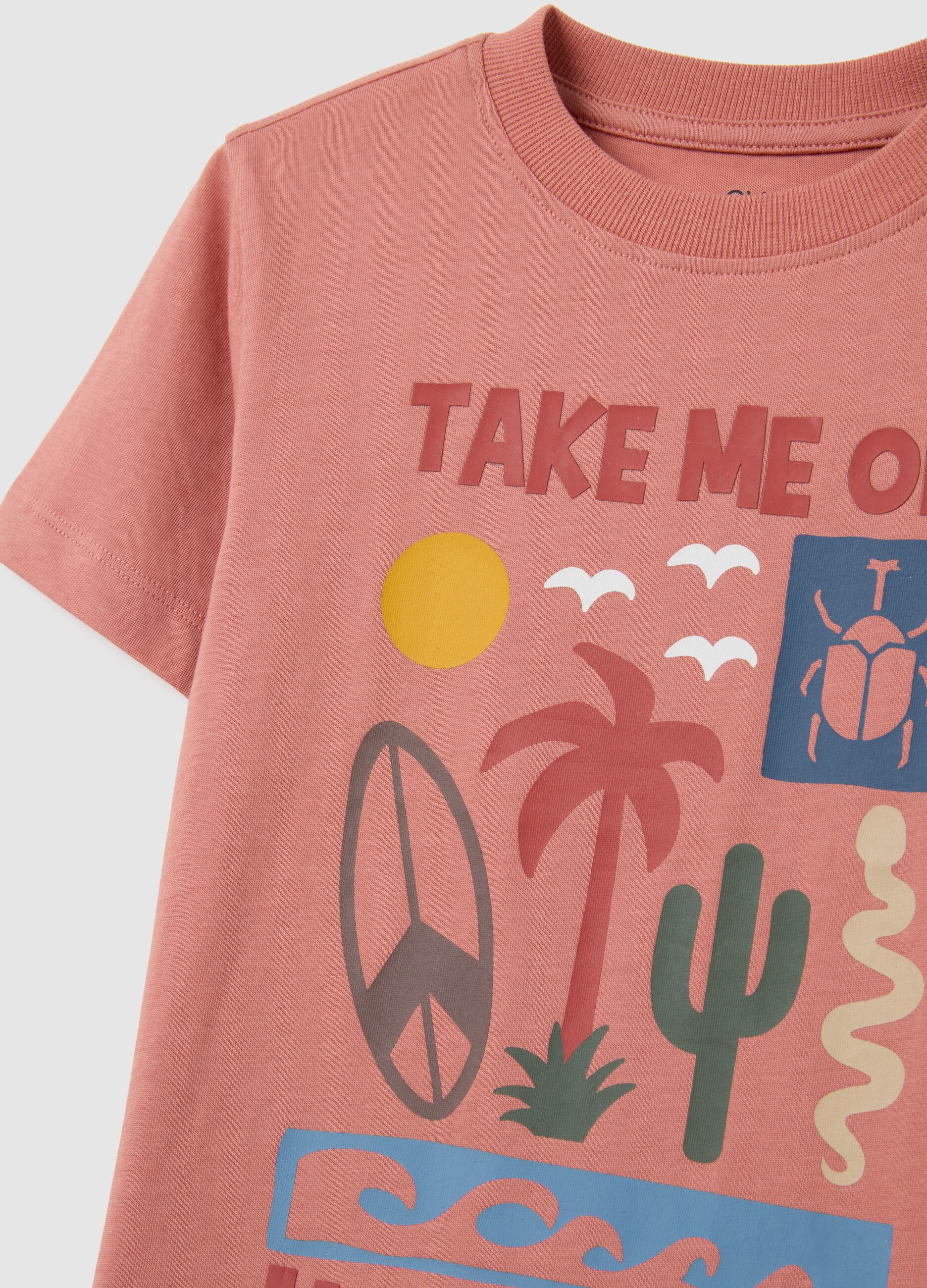 T-shirt da bambino in puro cotone rosa regular fit con stampa