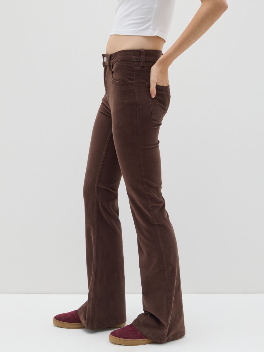 Brown Flare Trousers in Stretch Velvet_3