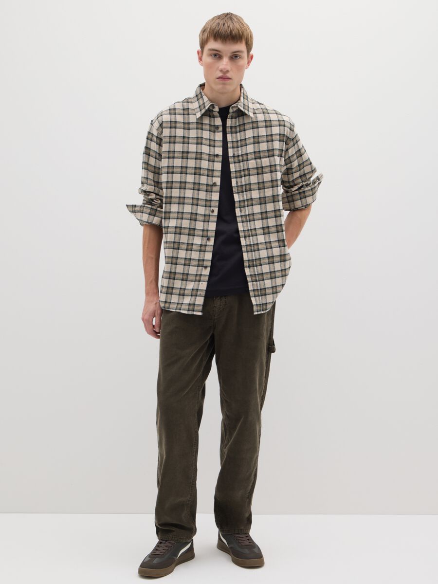 Beige Checked Flannel Shirt_1
