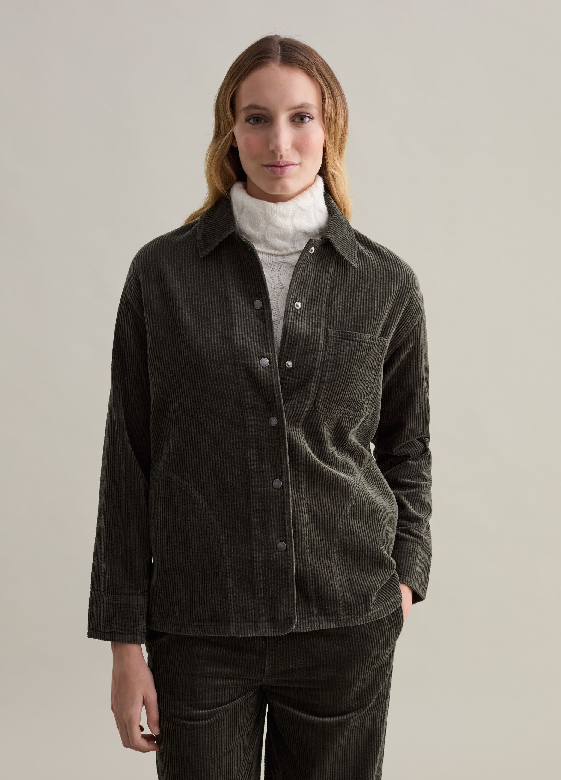 Corduroy shacket with pocket