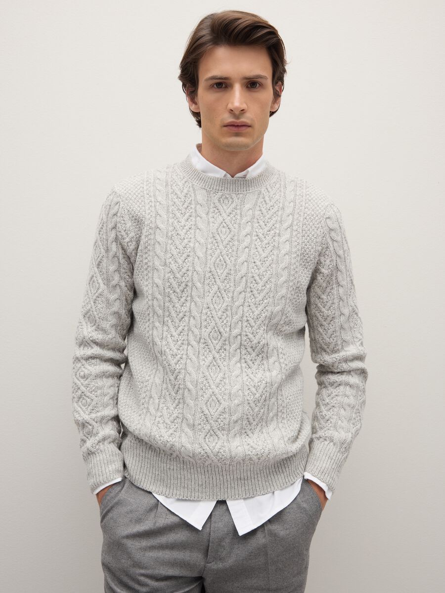 Grey regular fit sweater with round neckline_1