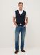 Regular fit deep V blue waistcoat in cotton blend with buttons_1