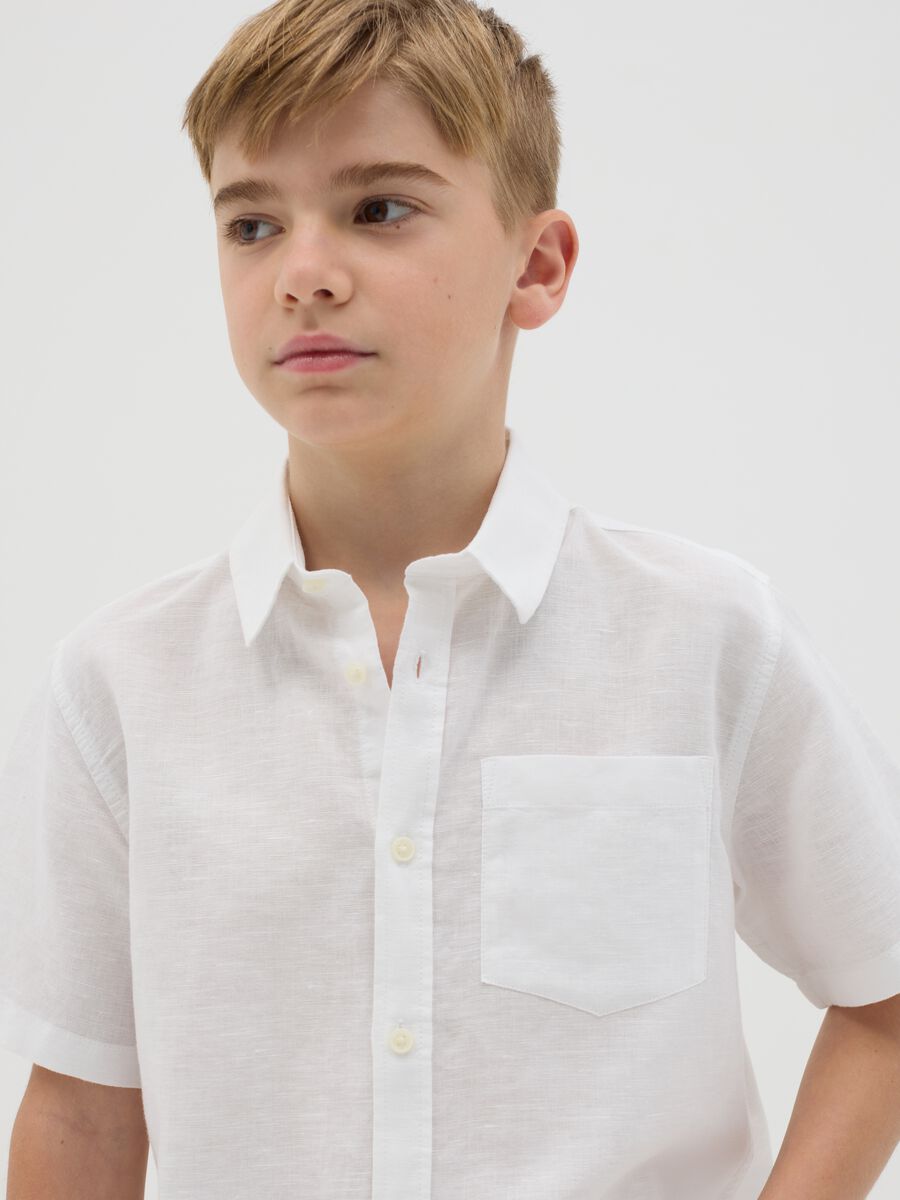 Camicia da ragazzo in lino e cotone bianca regular fit_1