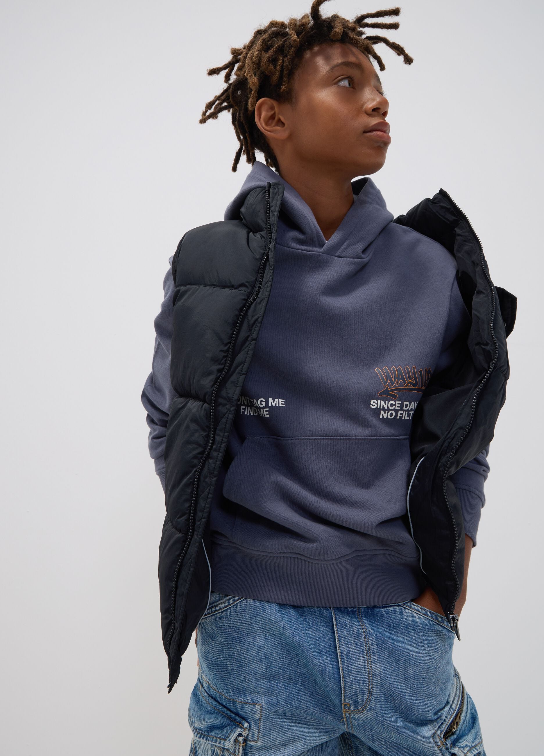 Grey oversized pure cotton hoodie for boys
