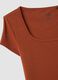 Orange fitted stretch-cotton T-shirt with square neckline_5