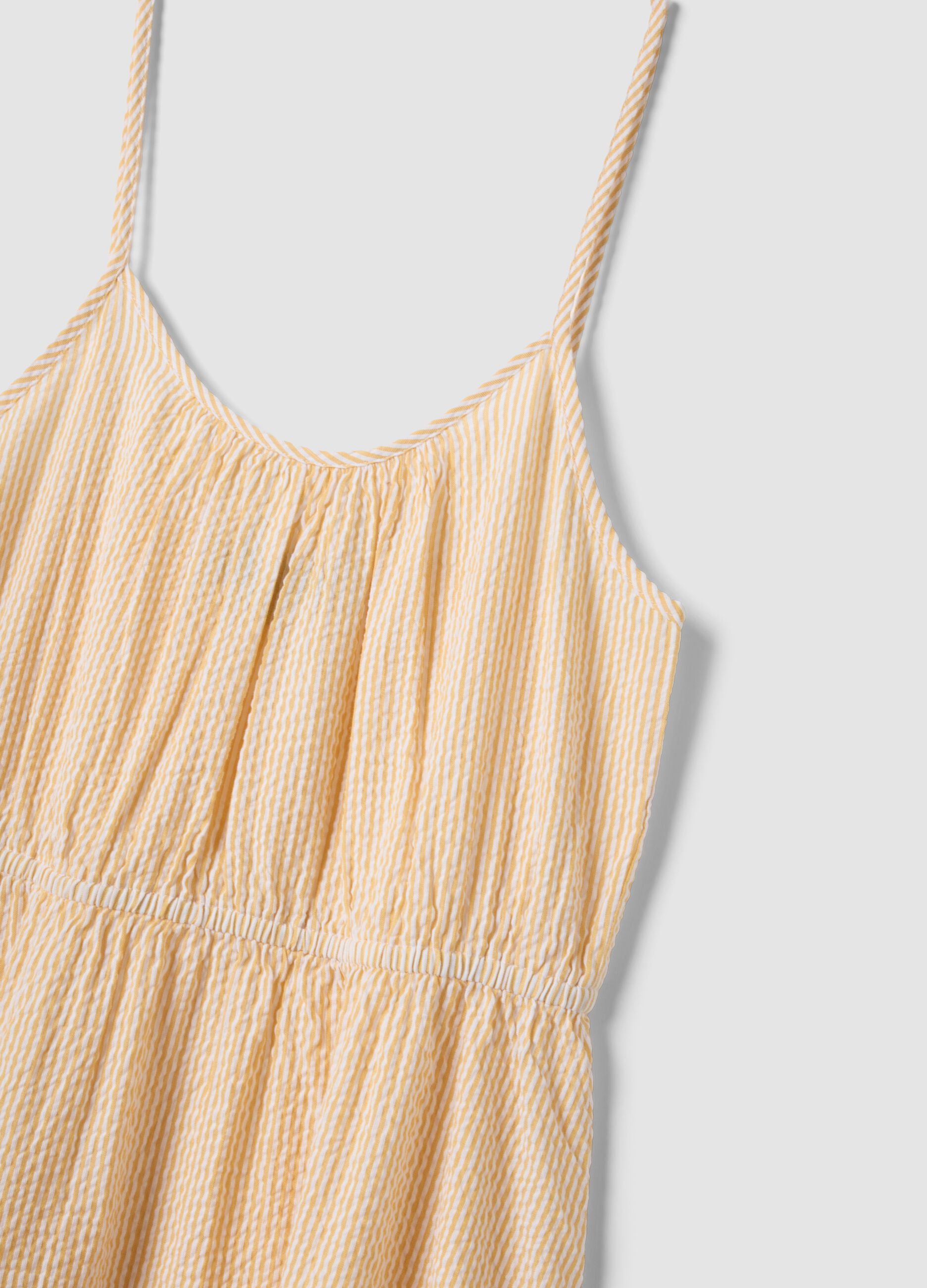 Beige striped pure cotton regular-fit dress with thin straps