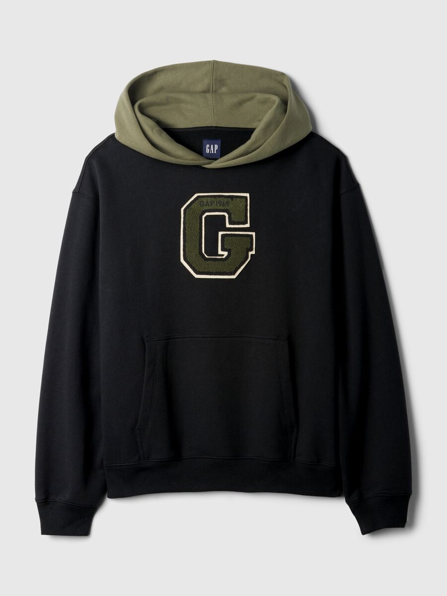 Felpa con cappuccio a contrasto e patch logo bouclé _3