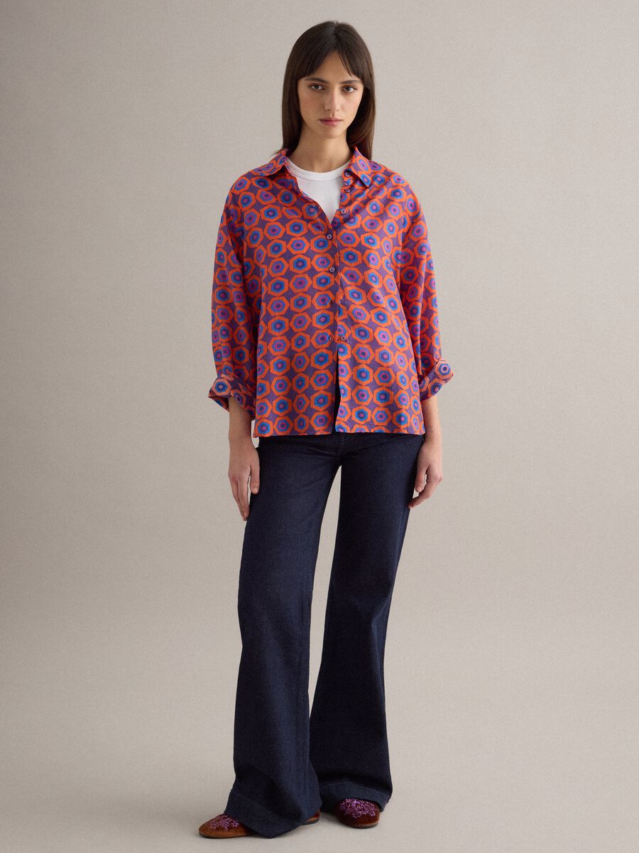 Multicolour regular fit Lyocell blend shirt with geometric pattern_1
