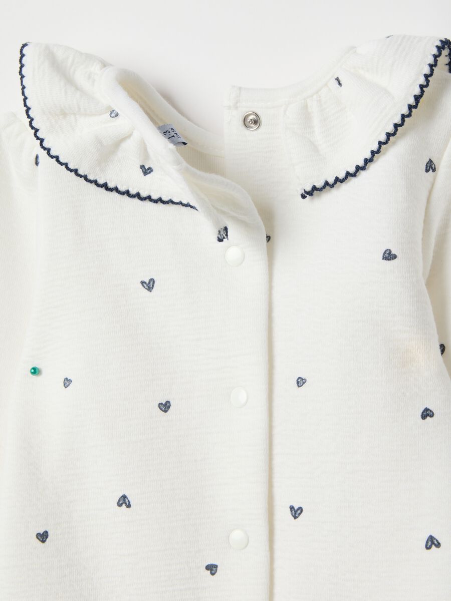 White cotton blend baby girl romper regular fit with frilled collar_3