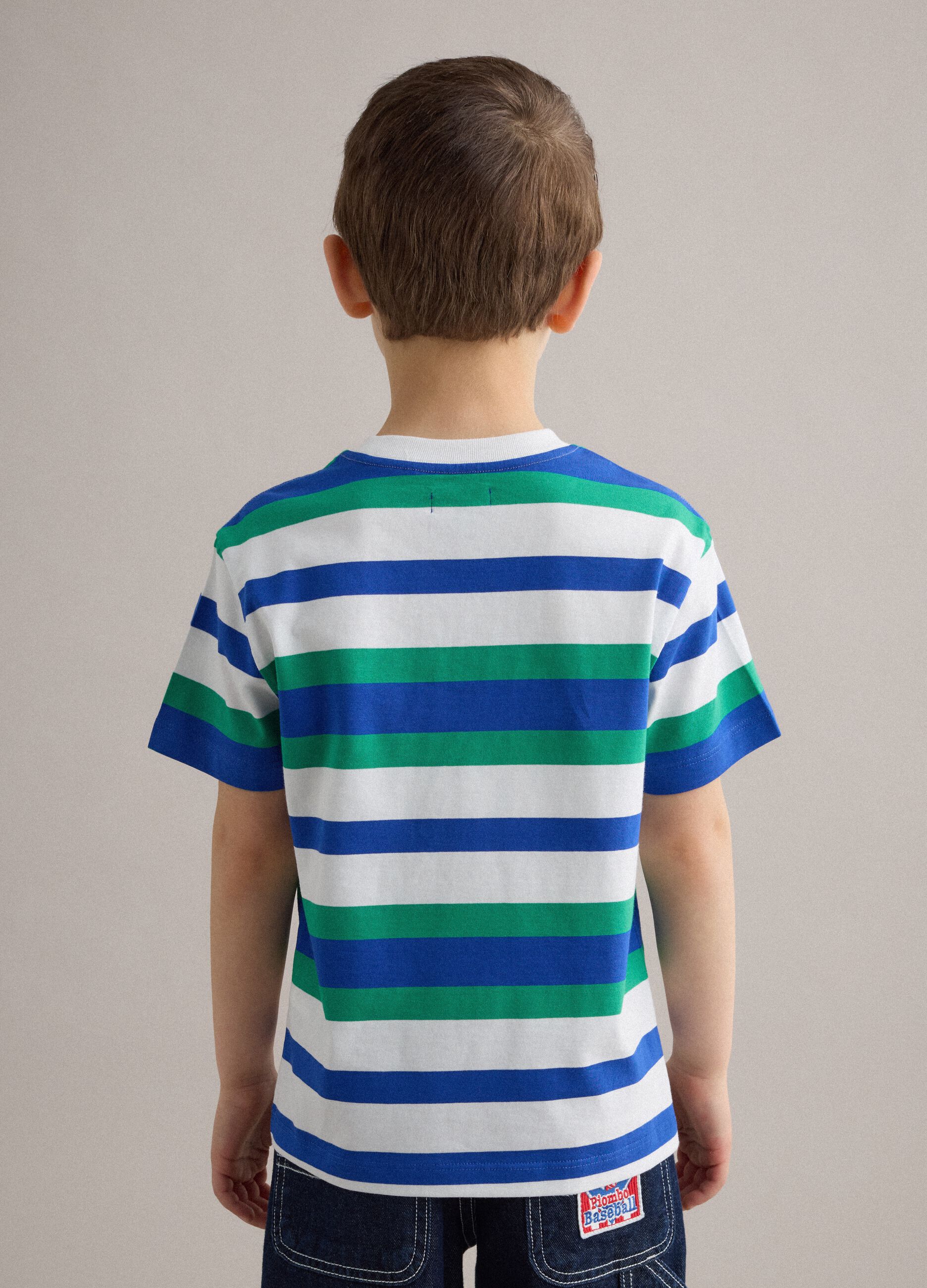 Boys&rsquo; pure cotton multicolour striped T-shirt, regular fit