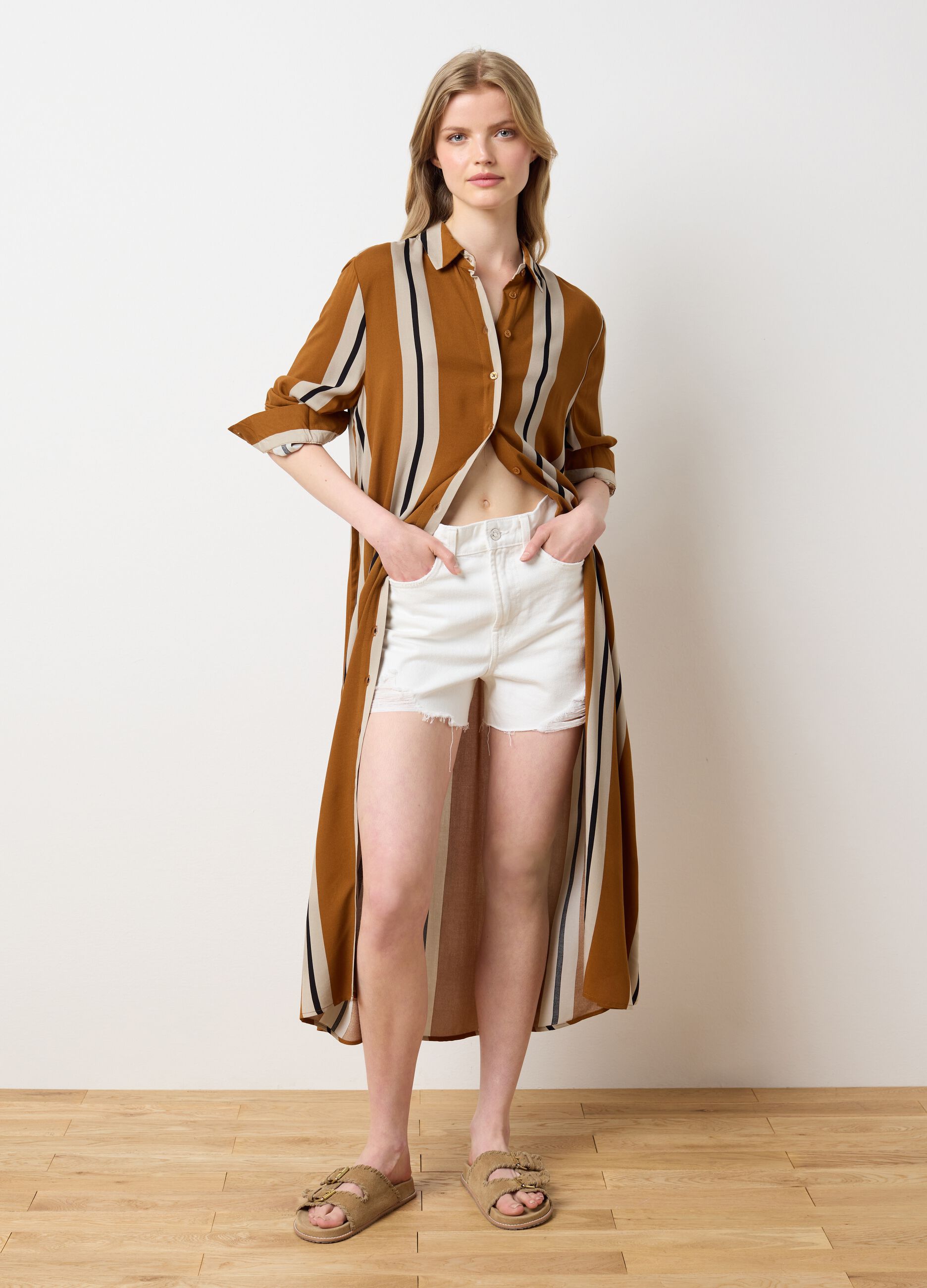 Women's long dress in pure multicolour viscose, oversized