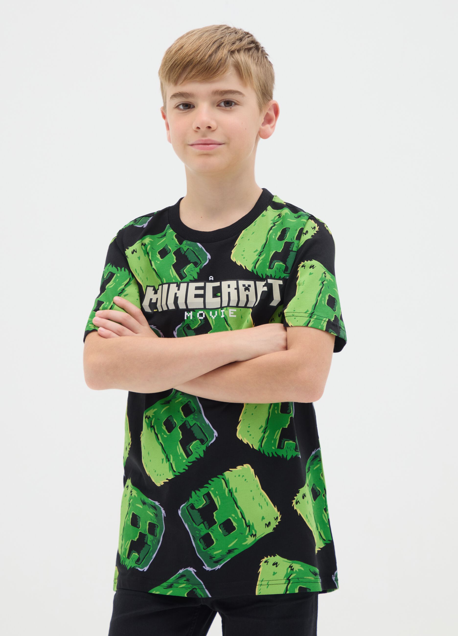 T-shirt da ragazzo in puro cotone multicolor oversize stampa Minecraft