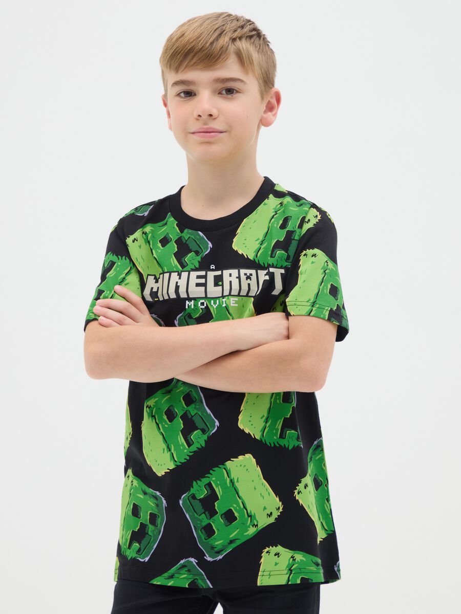 T-shirt da ragazzo in puro cotone multicolor oversize stampa Minecraft_0