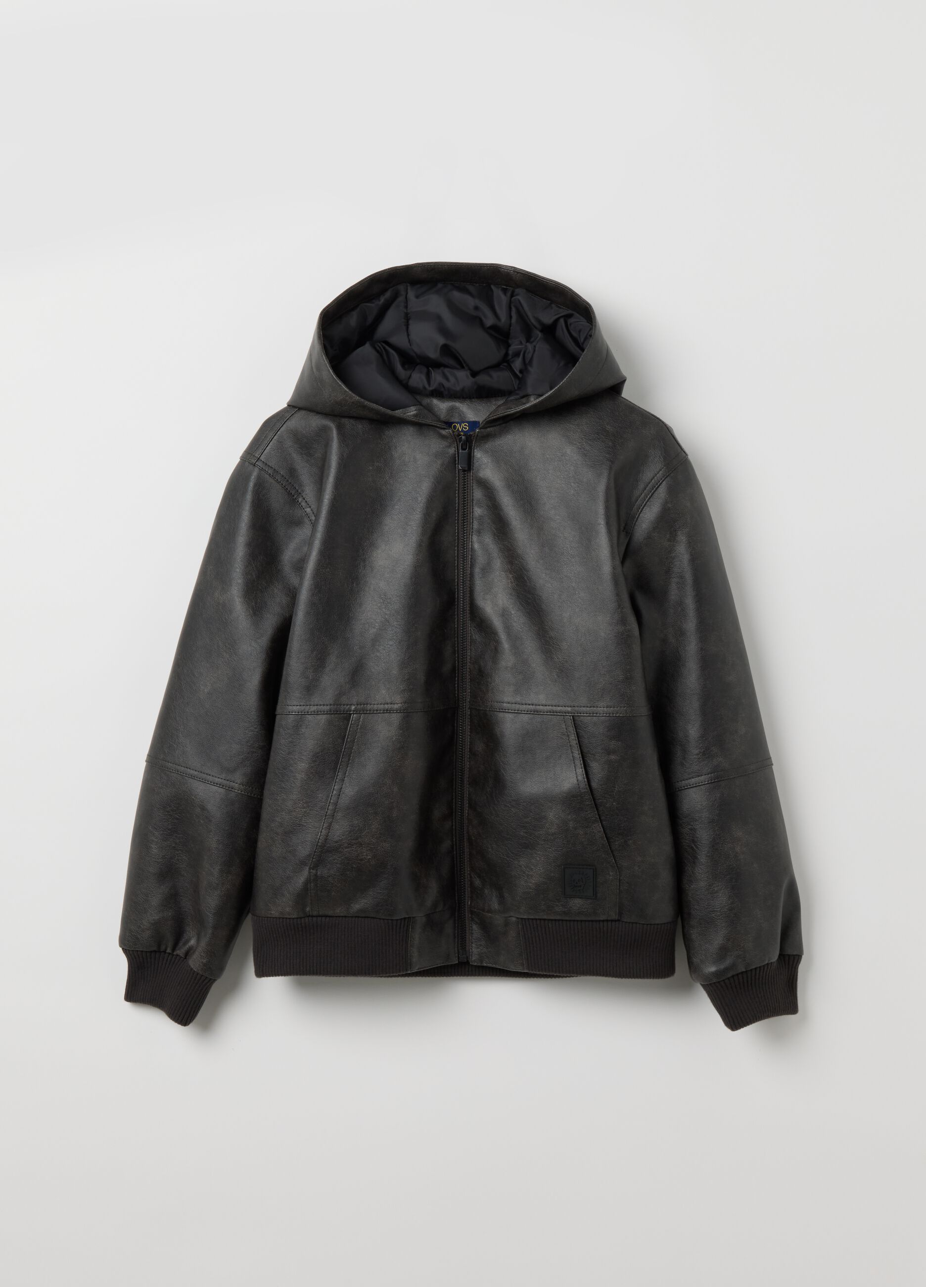 Black padded regular fit boys' jacket