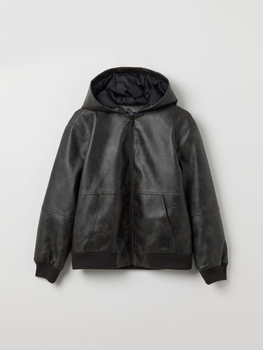 Black padded regular fit boys' jacket_0