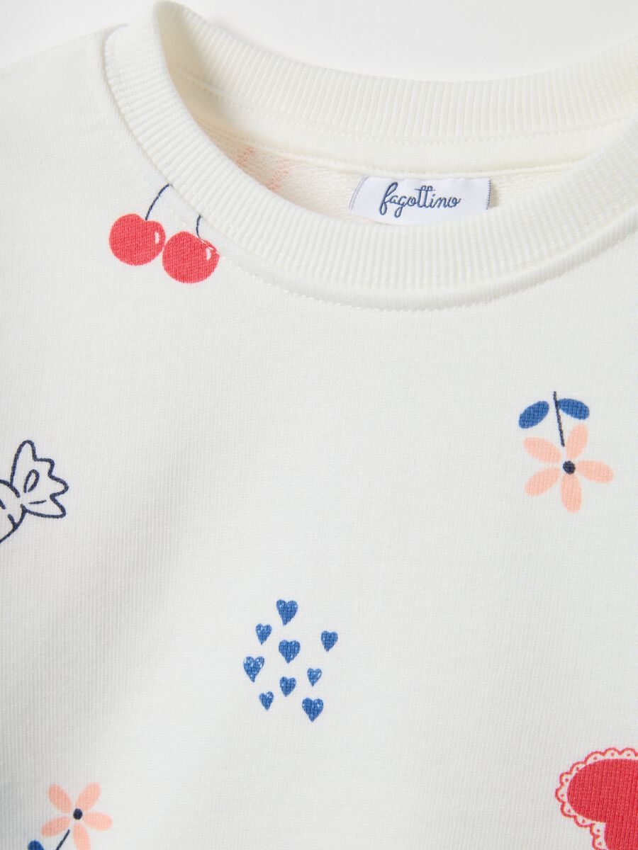 White crew neck sweatshirt for girls in pure cotton regular fit with designs_2