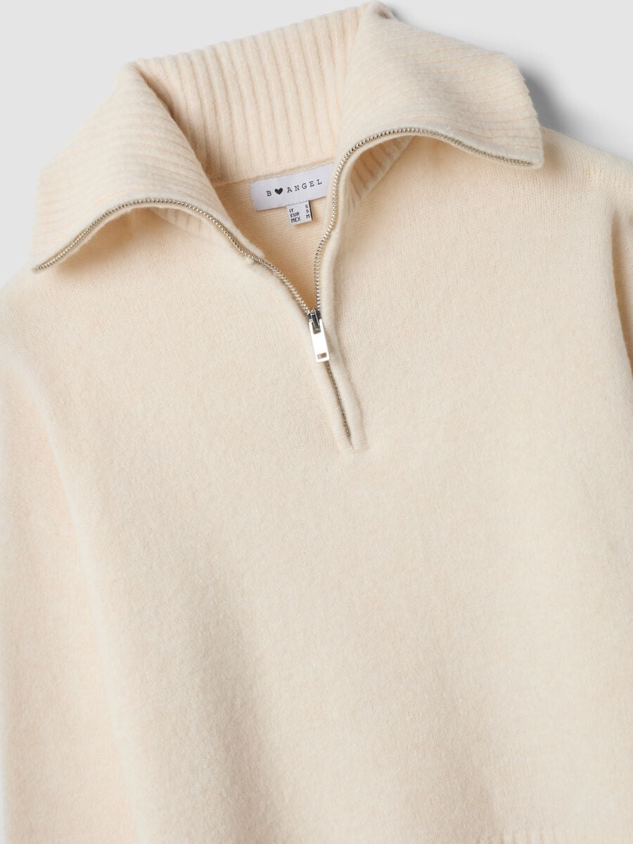 Beige stretch wool half-zip jumper_1