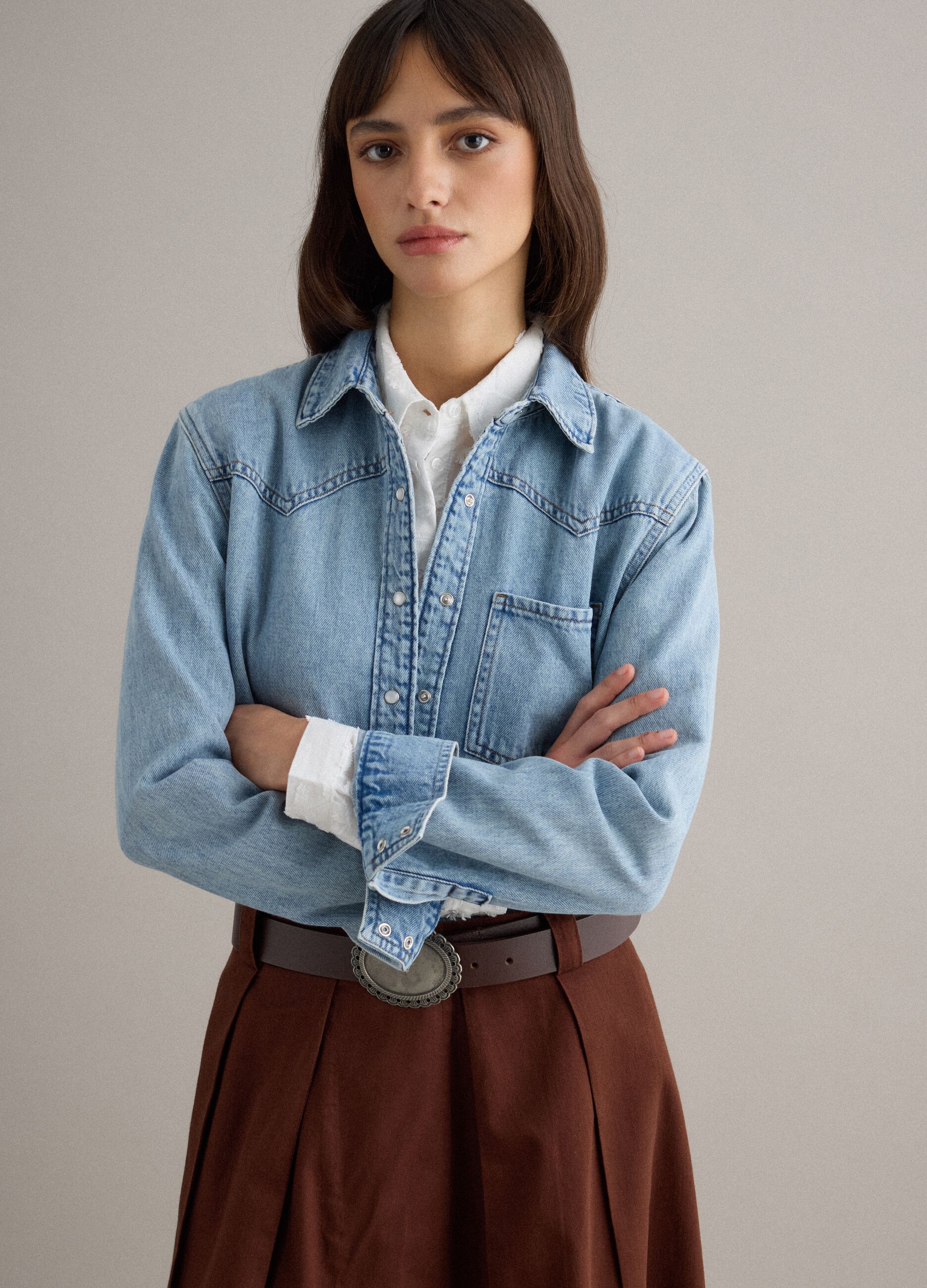 Blue denim pure cotton shirt regular fit