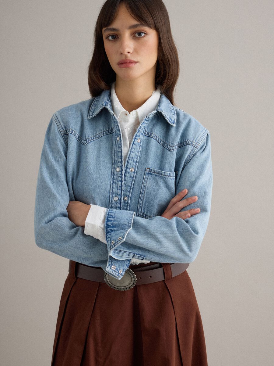 Blue denim pure cotton shirt regular fit_0