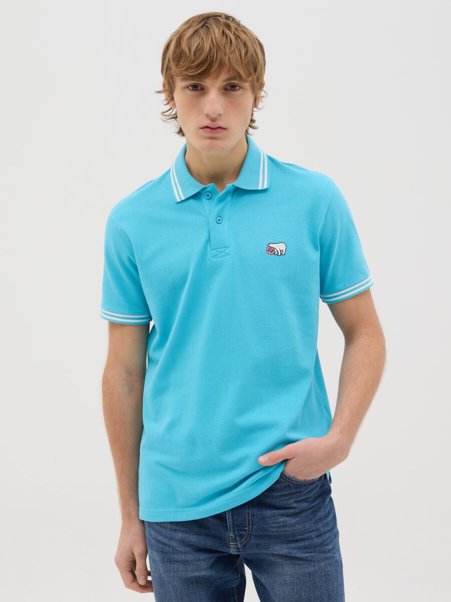 Light blue polo shirt in cotton_0