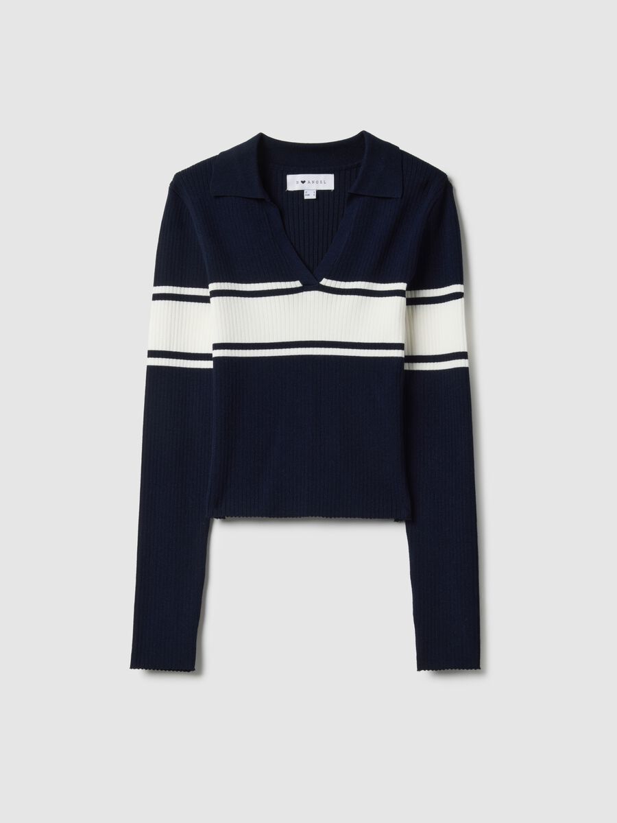 Blue sweater with polo collar in viscose blend_4