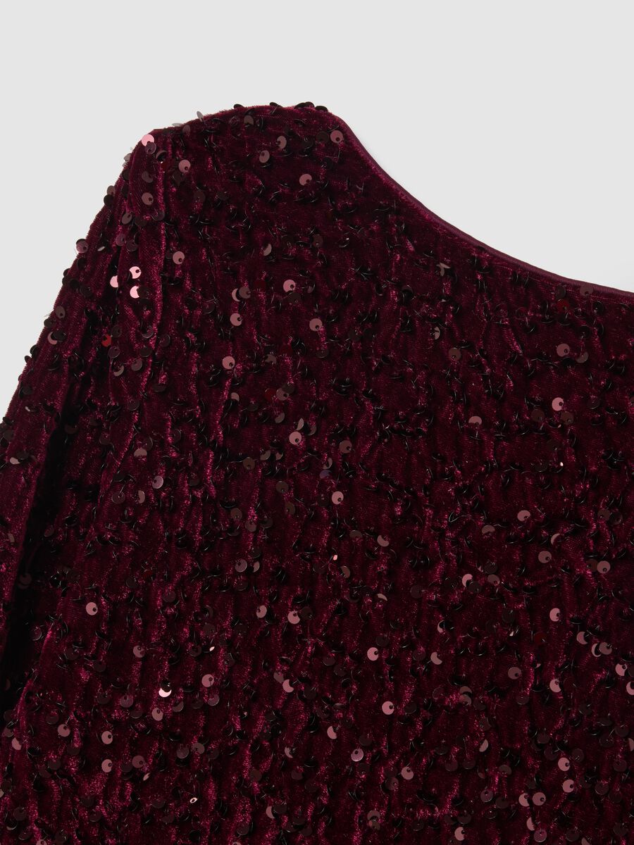 Regular fit red velour blend top with sequins_5