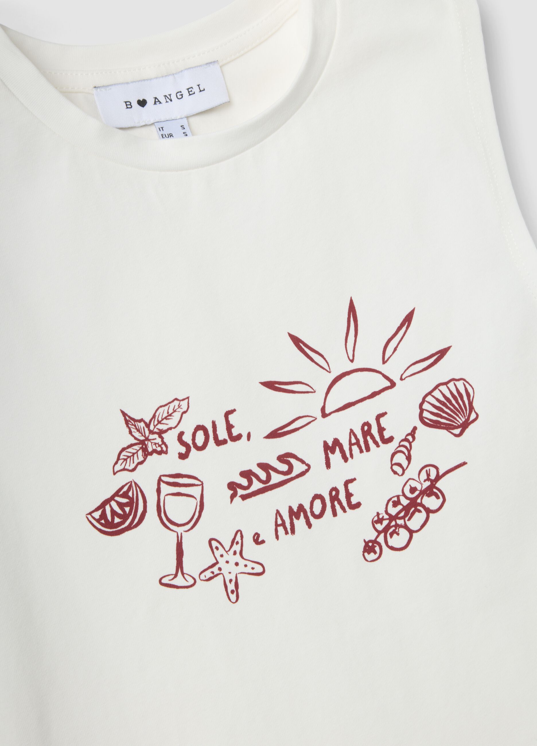 White regular-fit stretch cotton tank top with prints