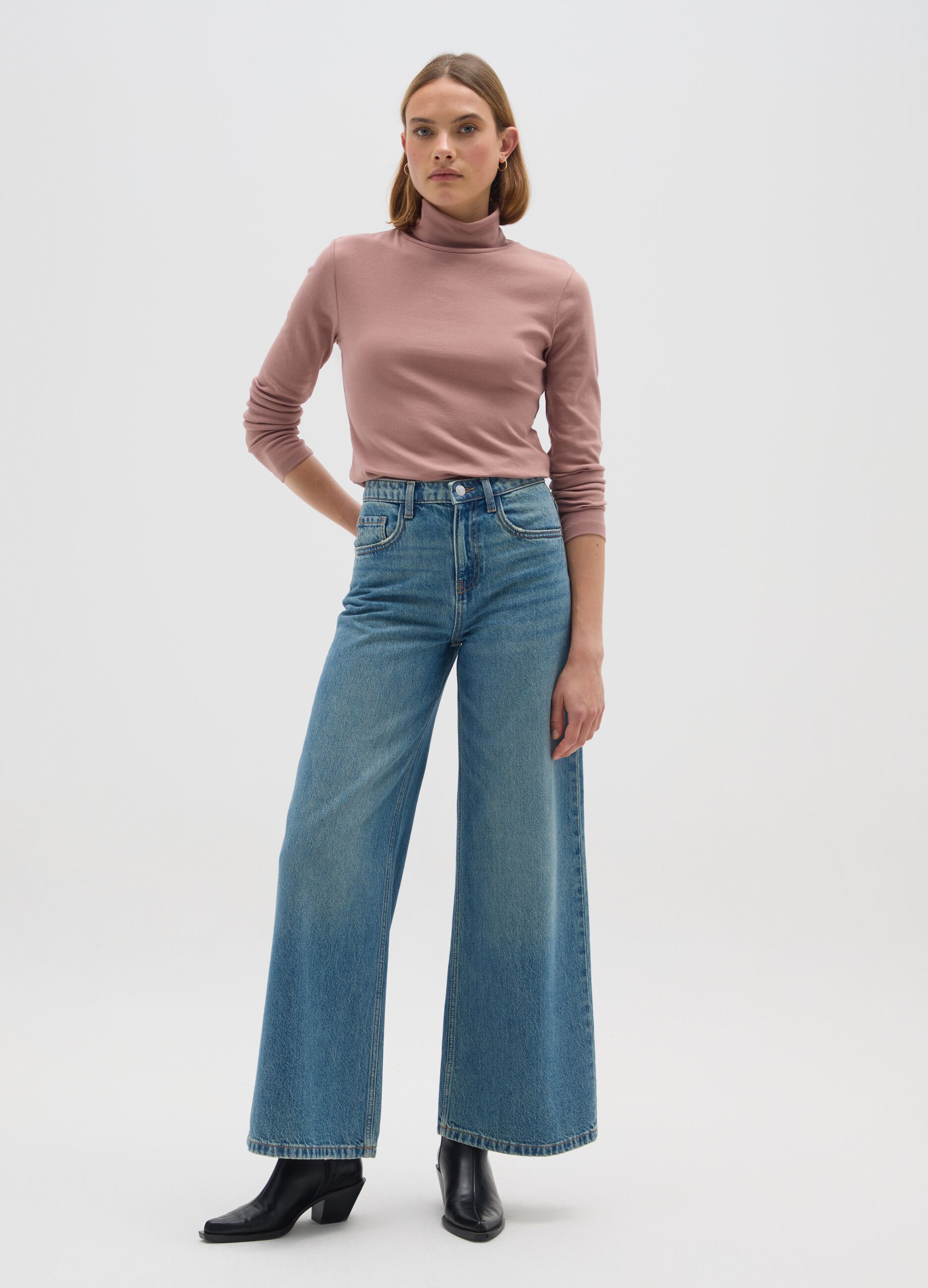 Regular fit pink cotton-blend turtleneck