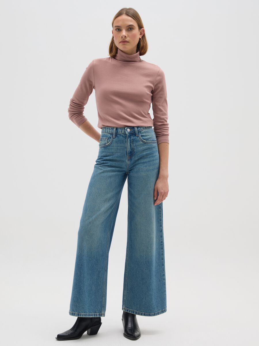 Regular fit pink cotton-blend turtleneck_1