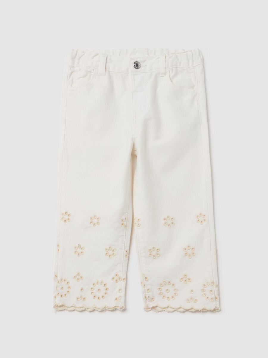 Five-pocket trousers with broderie anglaise embroidery_0