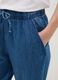 Wide leg blue denim pure cotton trousers with elastic waistband_3