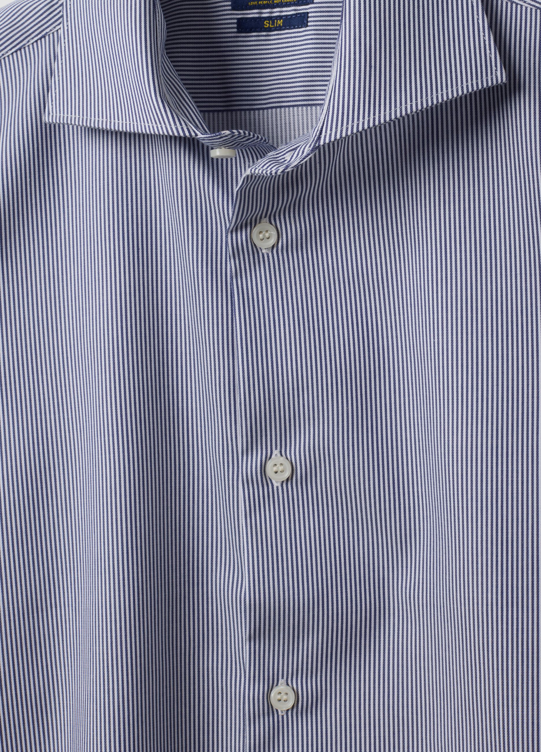 Blue pure cotton striped shirt with French collar, slim fit, non-iron