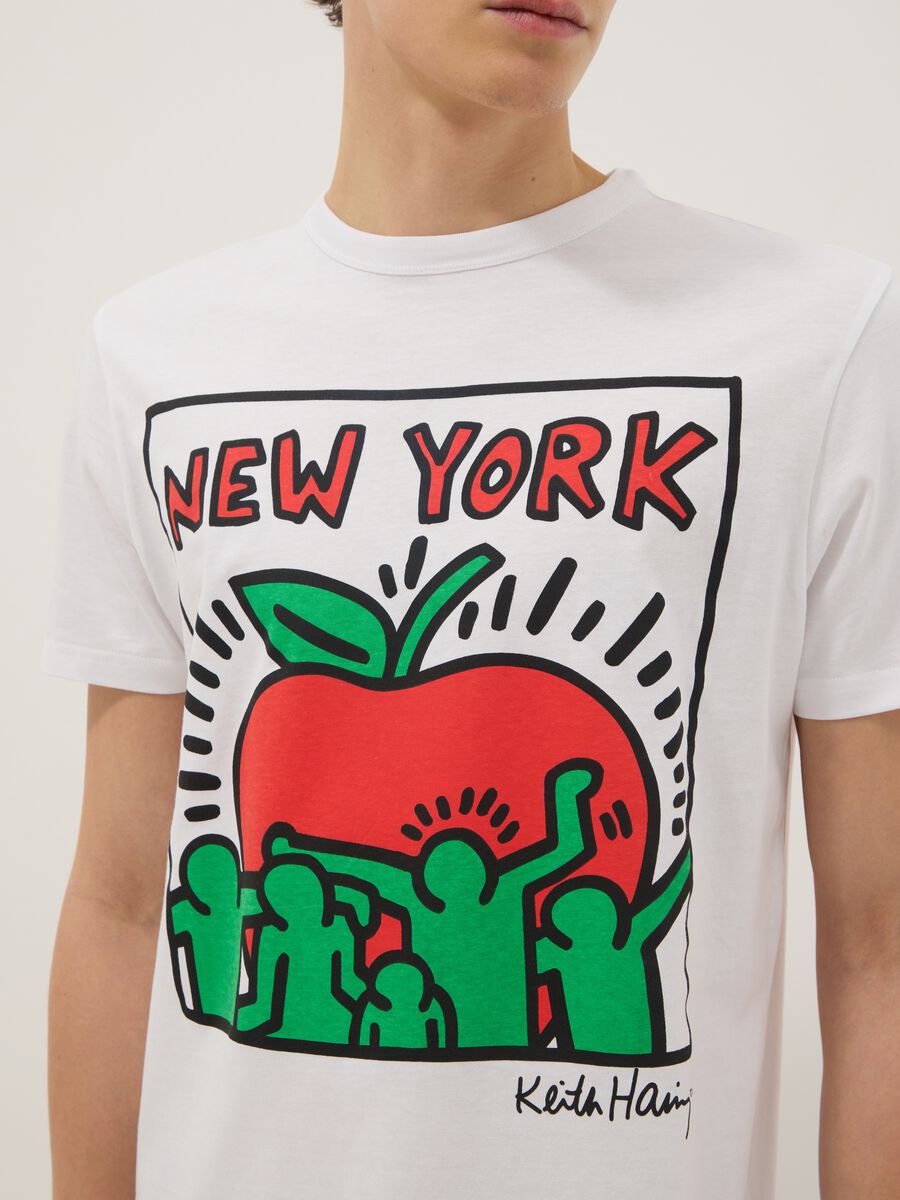 White pure cotton regular fit T-shirt with Keith Haring print_3