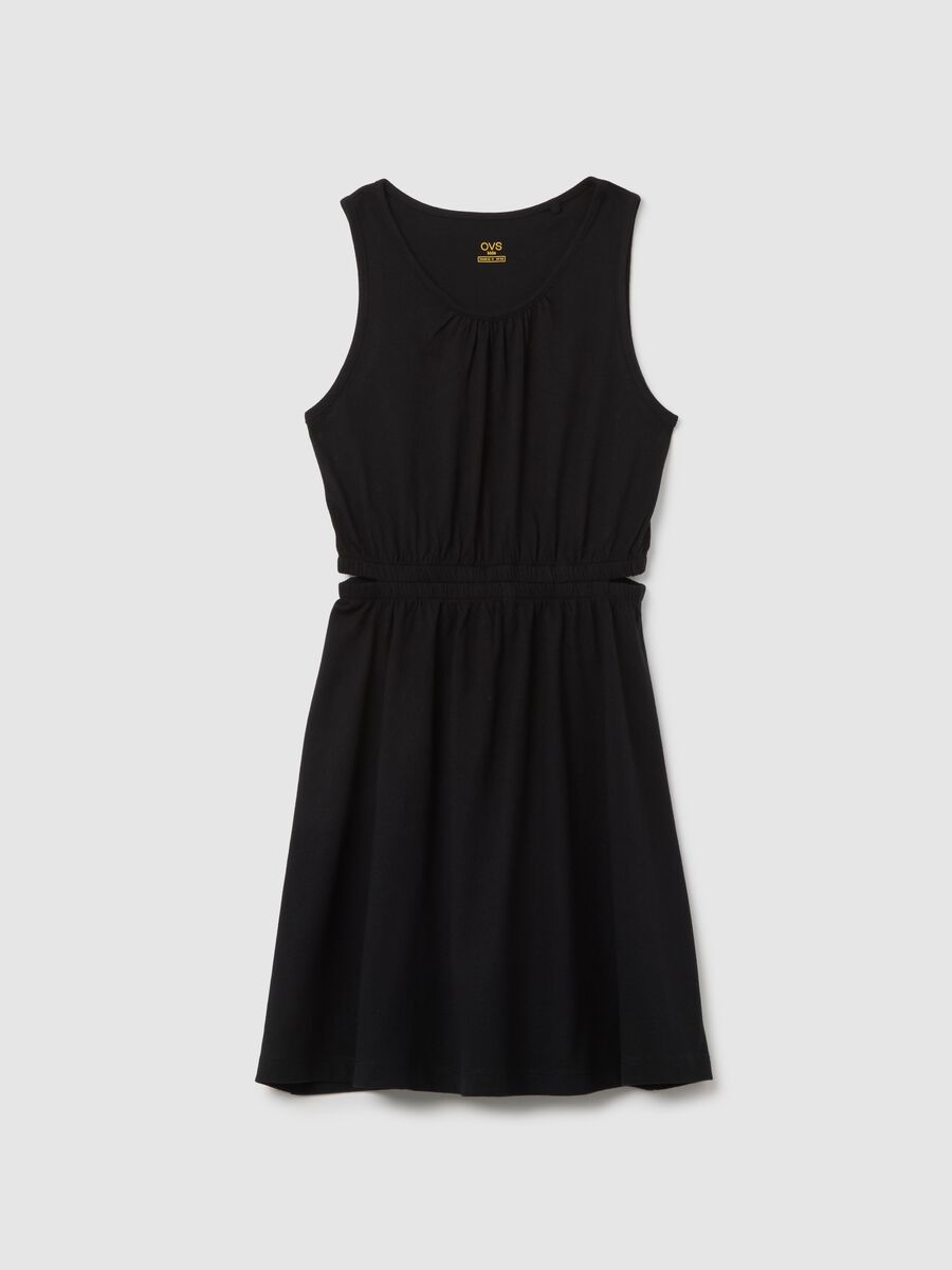 Girl's sleeveless black regular fit dress in pure cotton_0