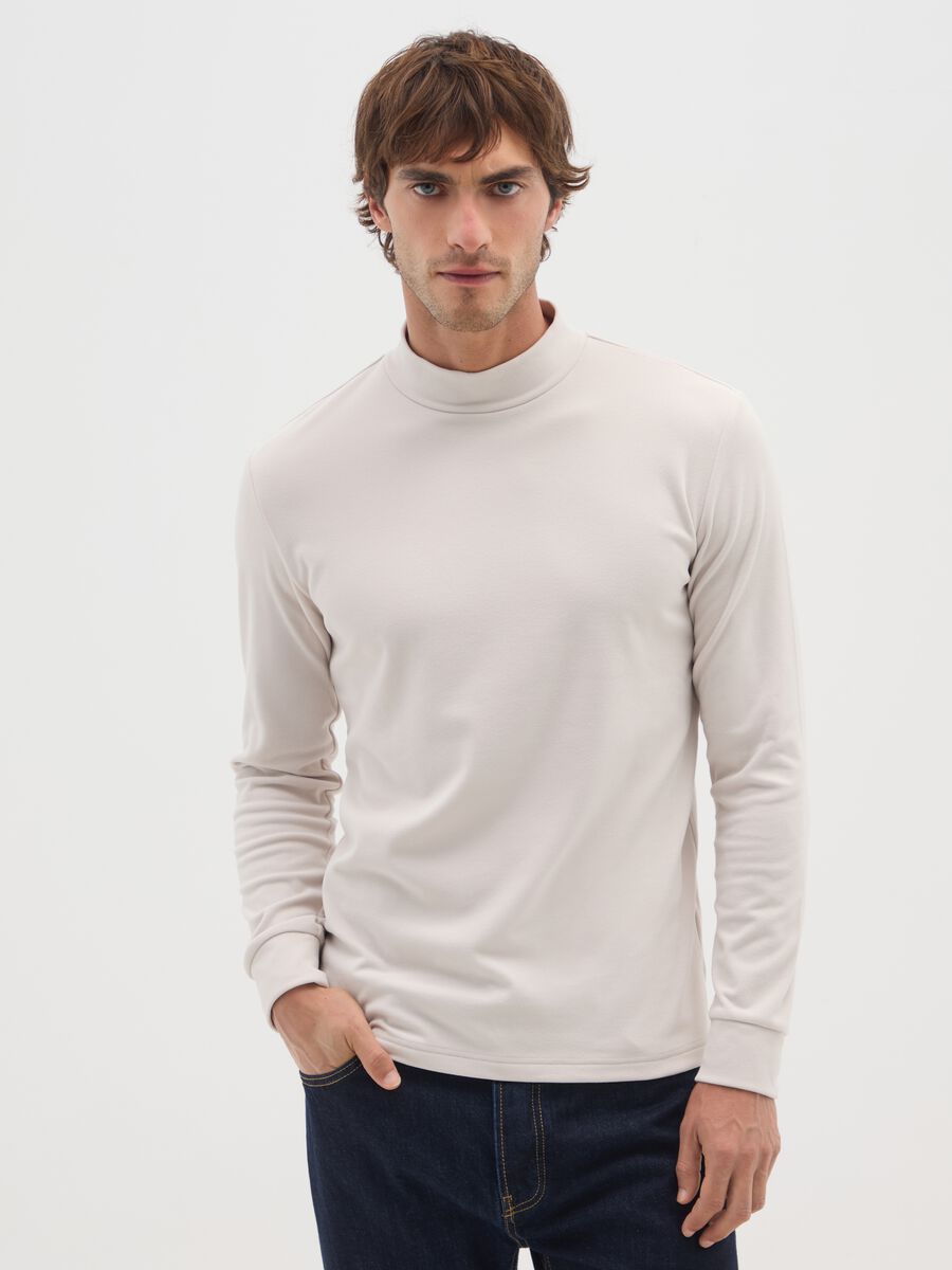 Beige fleece regular fit sweatshirt_0