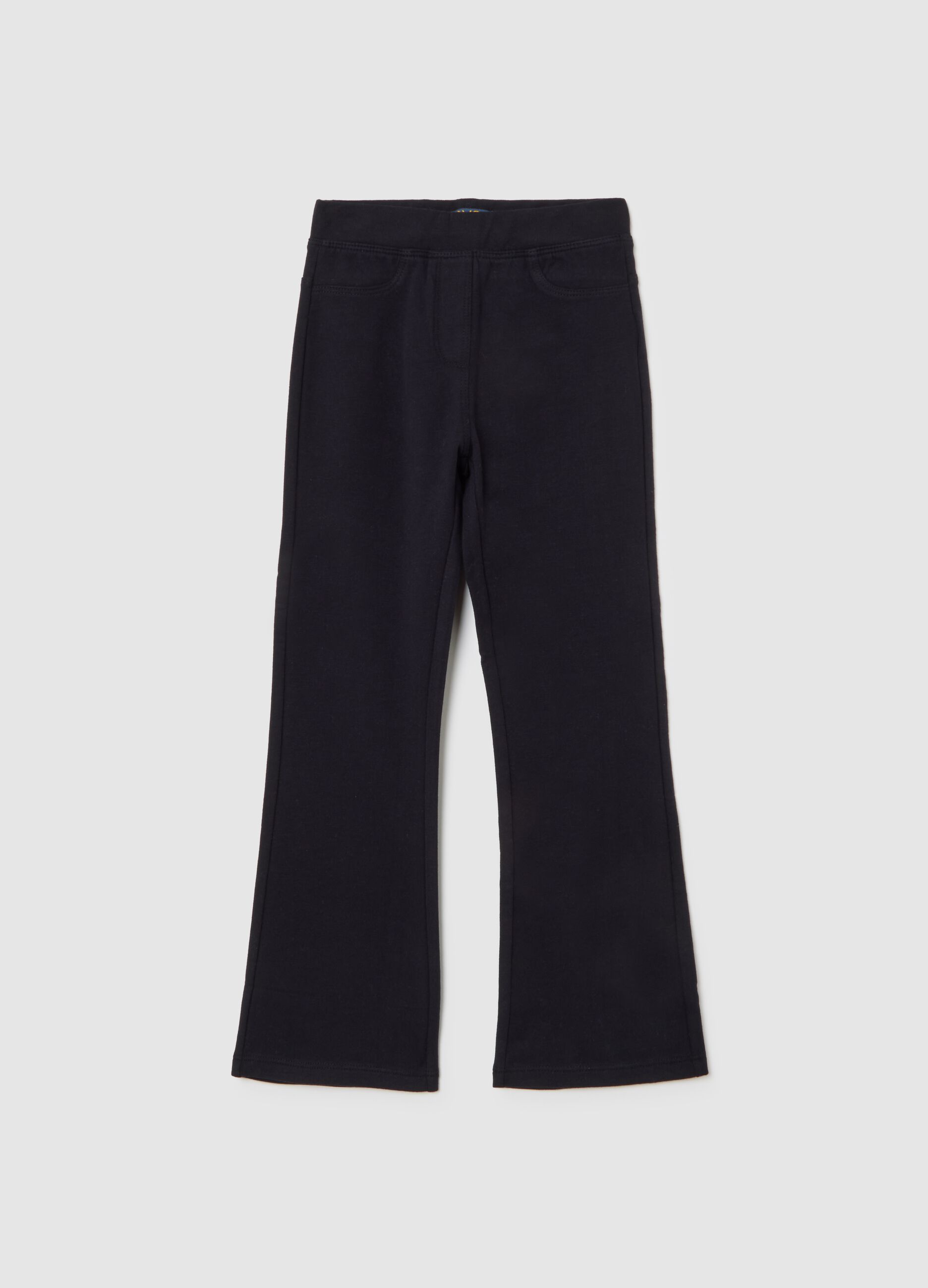 Girls' black cotton stretch flare treggings