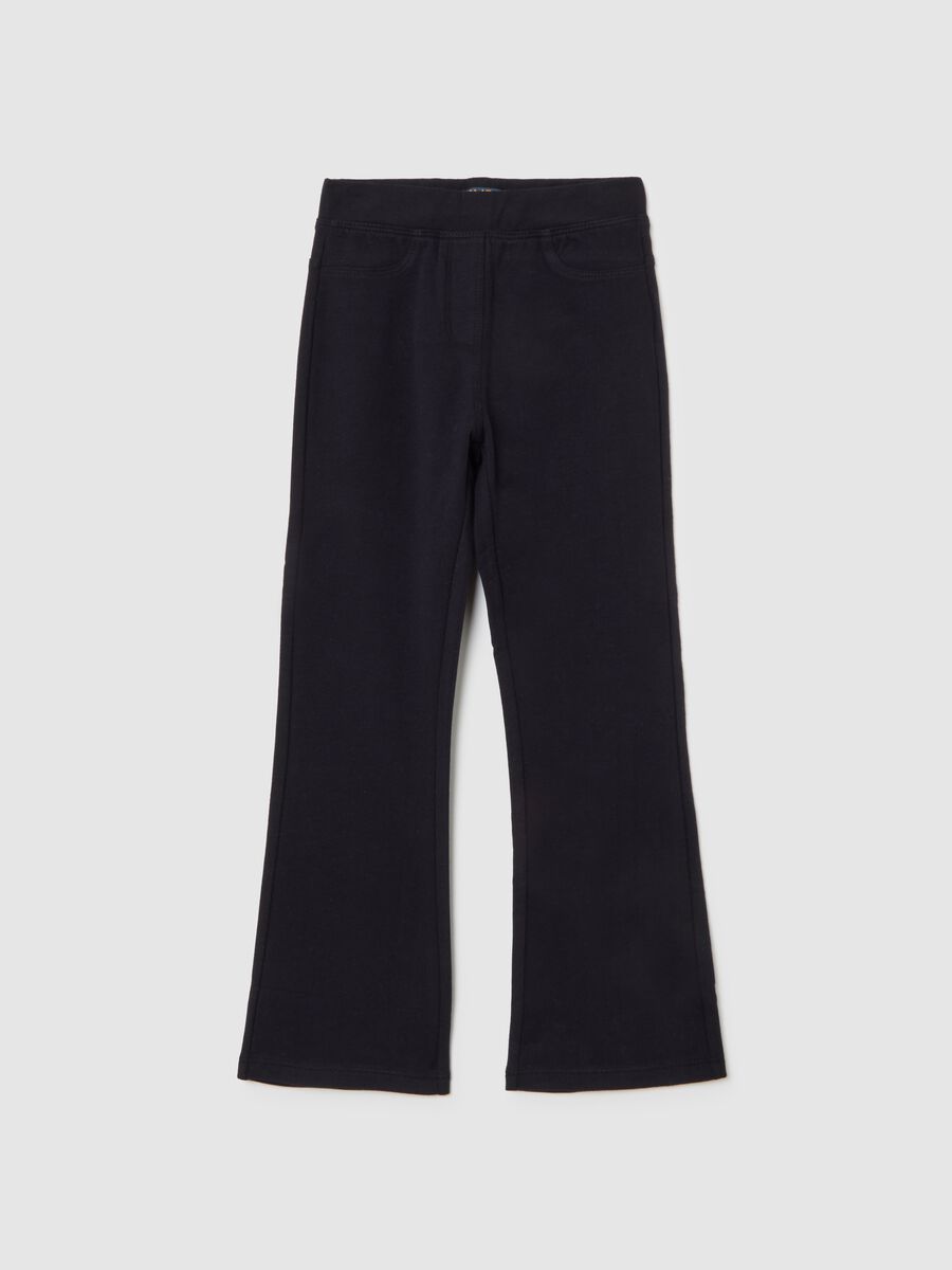Girls' black cotton stretch flare treggings_0