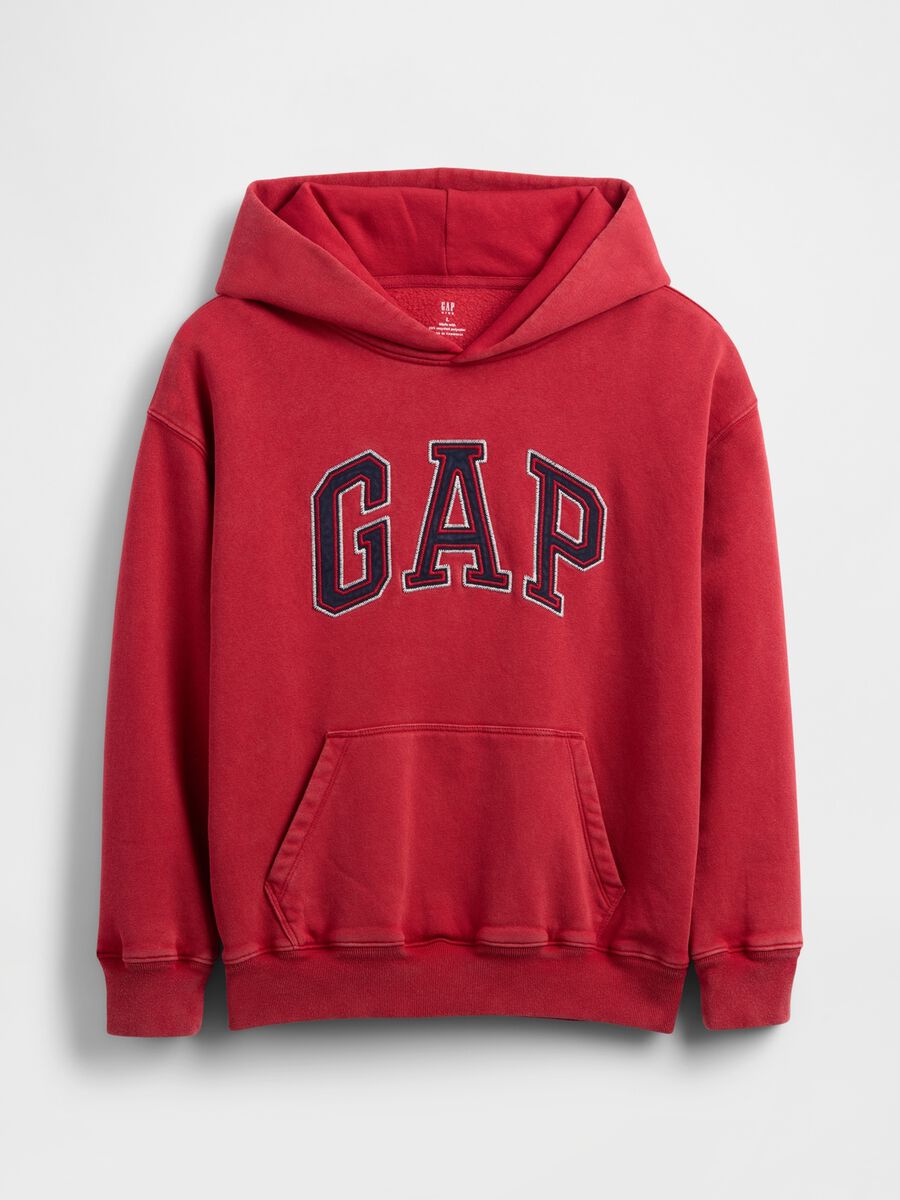 Felpa in misto cotone rossa da bambino regular fit con cappuccio e logo_3