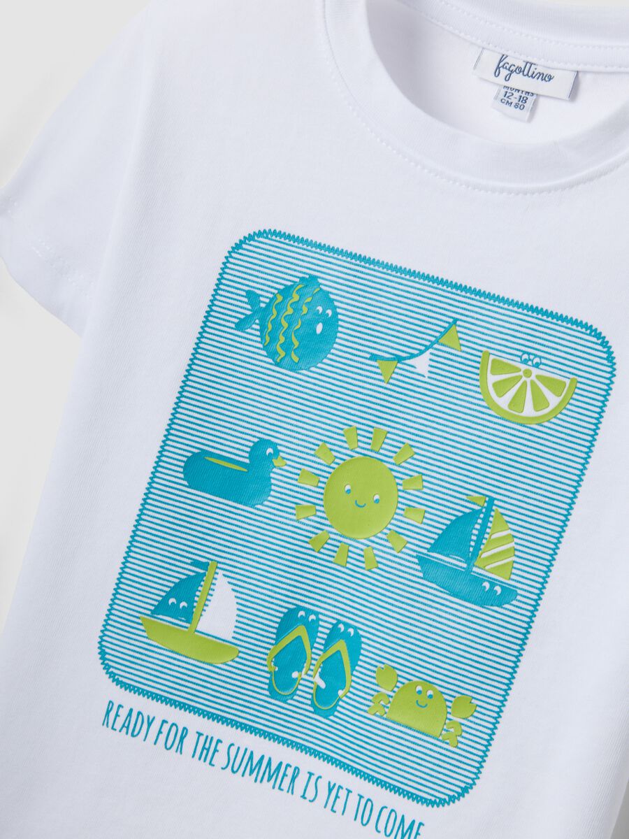 White pure cotton boys&rsquo; T-shirt, regular fit, with nautical print_2