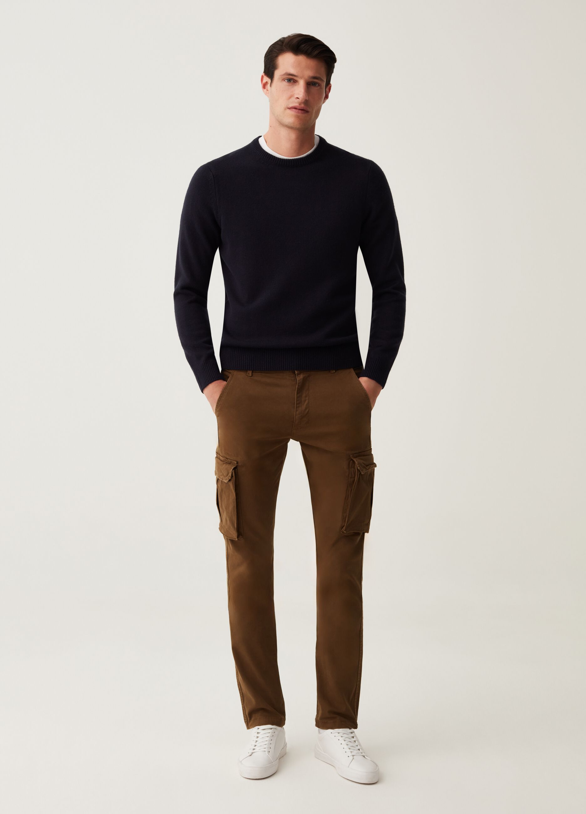 Pantalone cargo in twill di cotone stretch