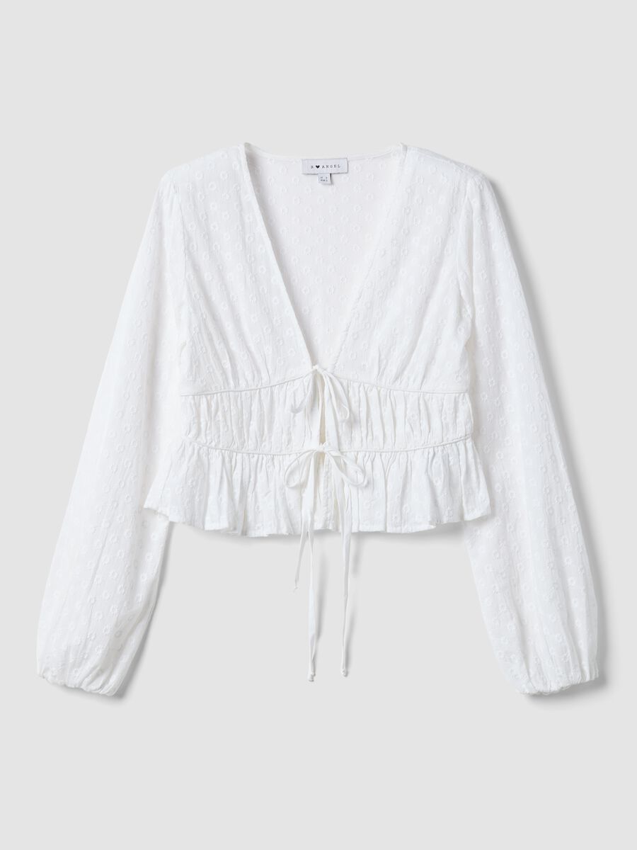 Blusa in puro cotone bianca regular fit con laccetti_4