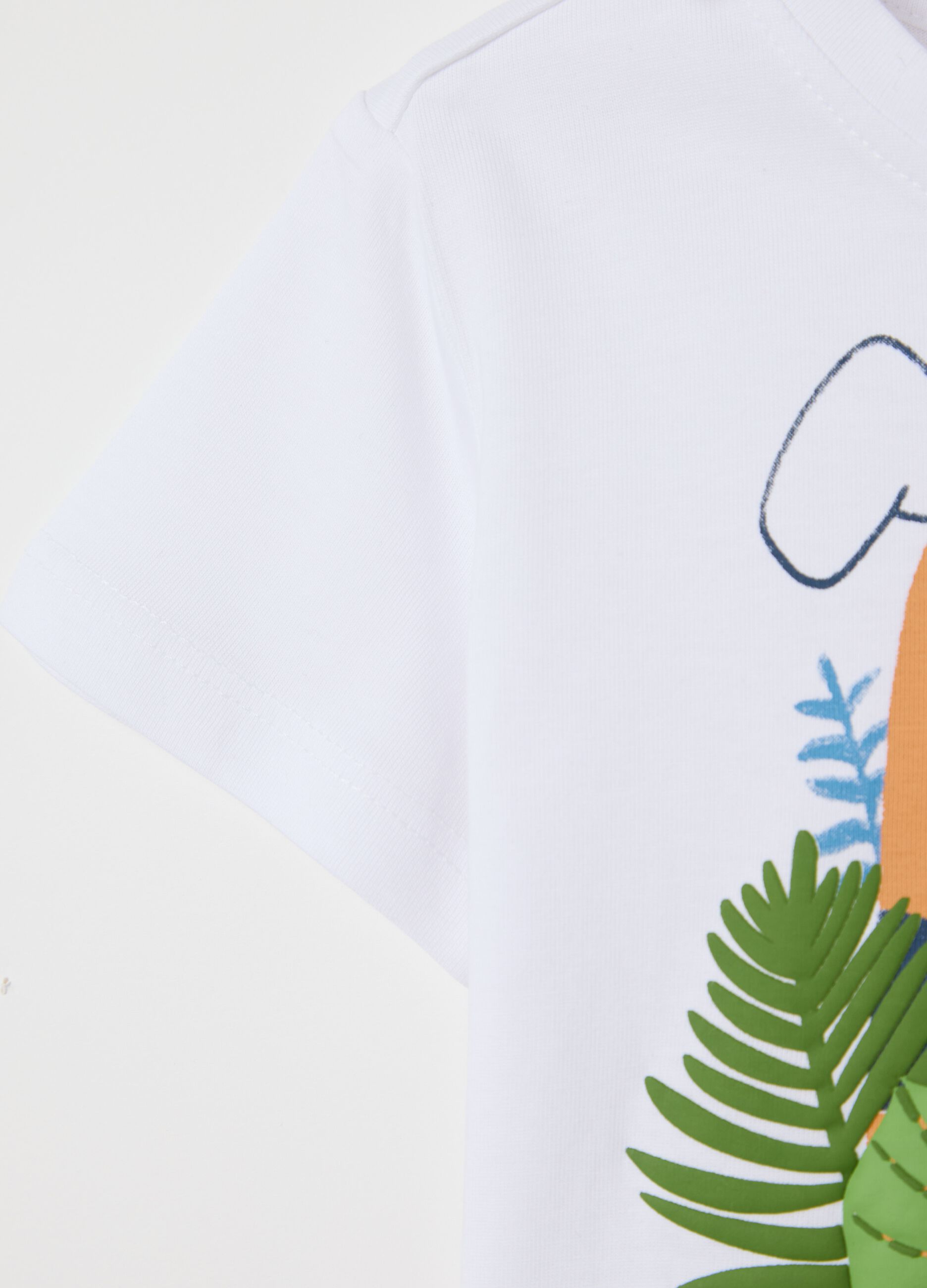White cotton T-shirt with puppy print