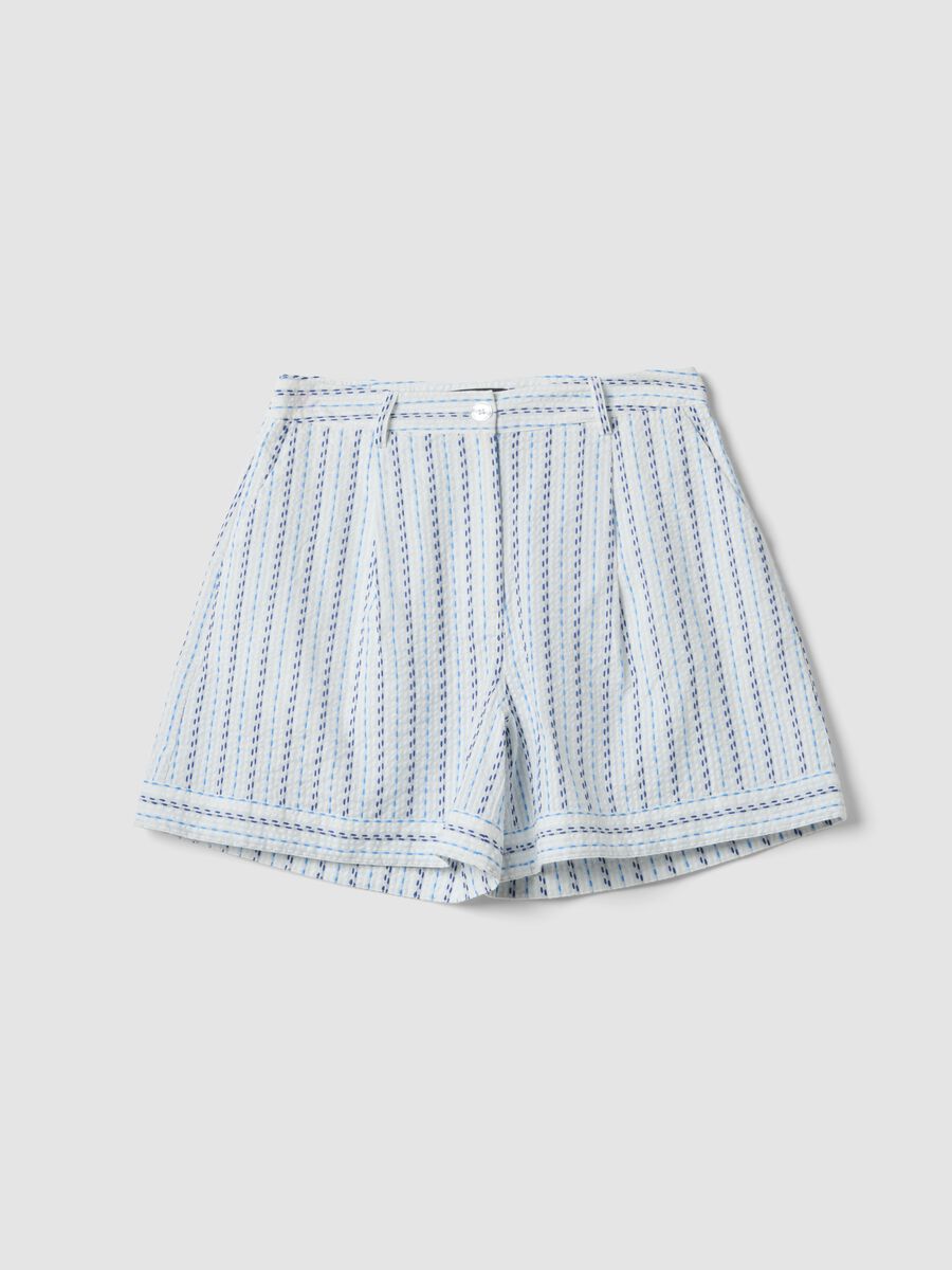 White pure cotton striped shorts_0
