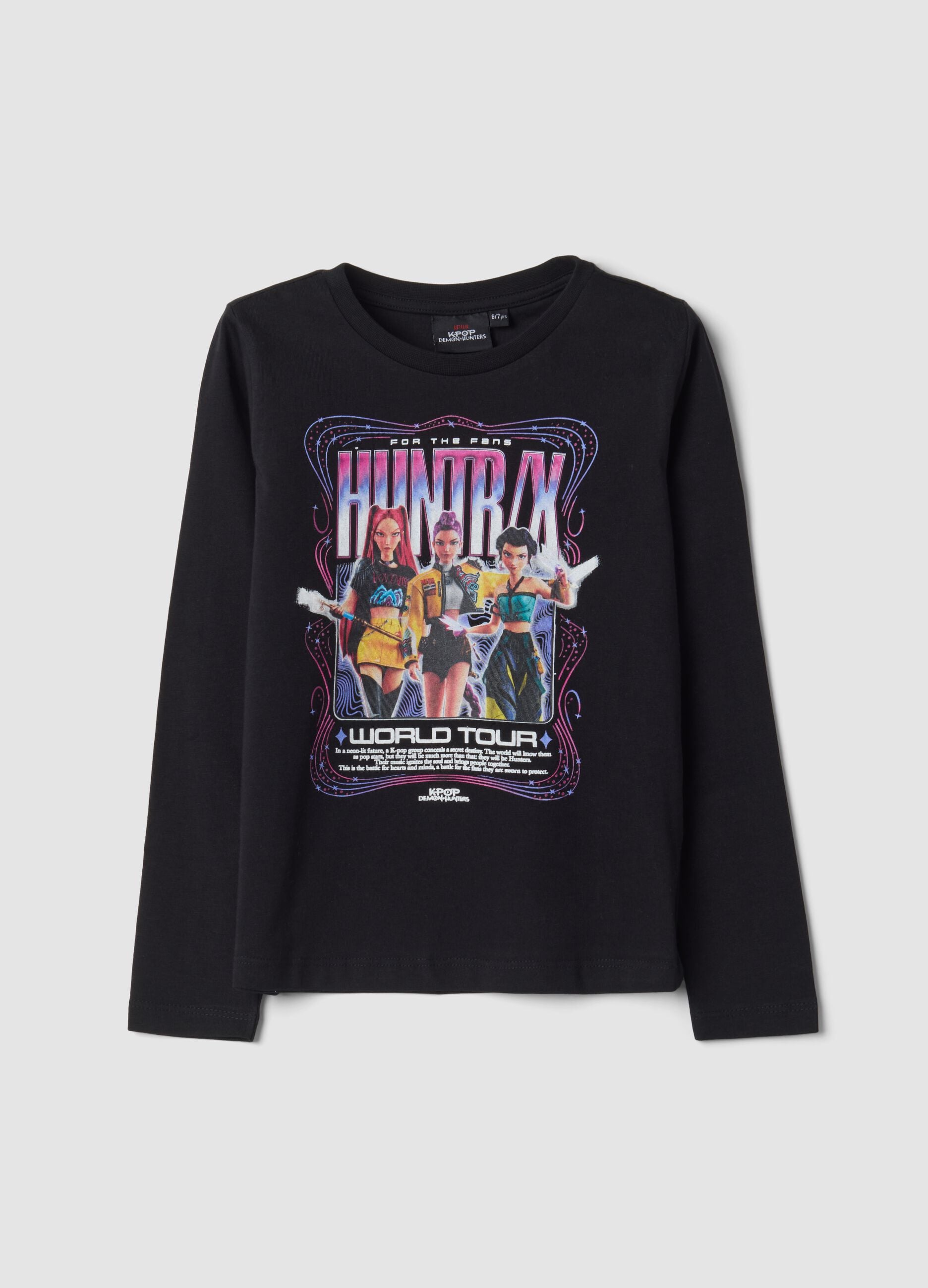 Black pure cotton T-shirt with K-Pop Demon Hunters print