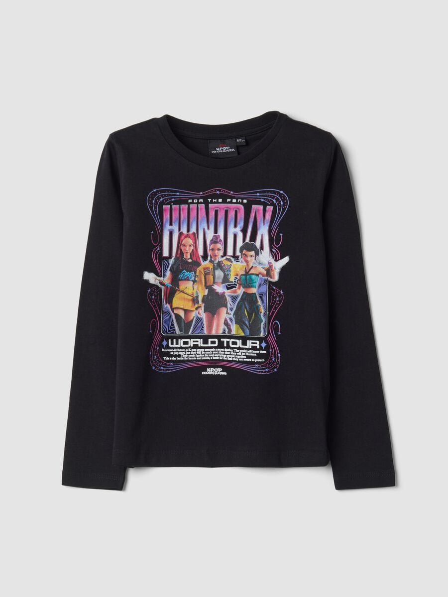 Black pure cotton T-shirt with K-Pop Demon Hunters print_0