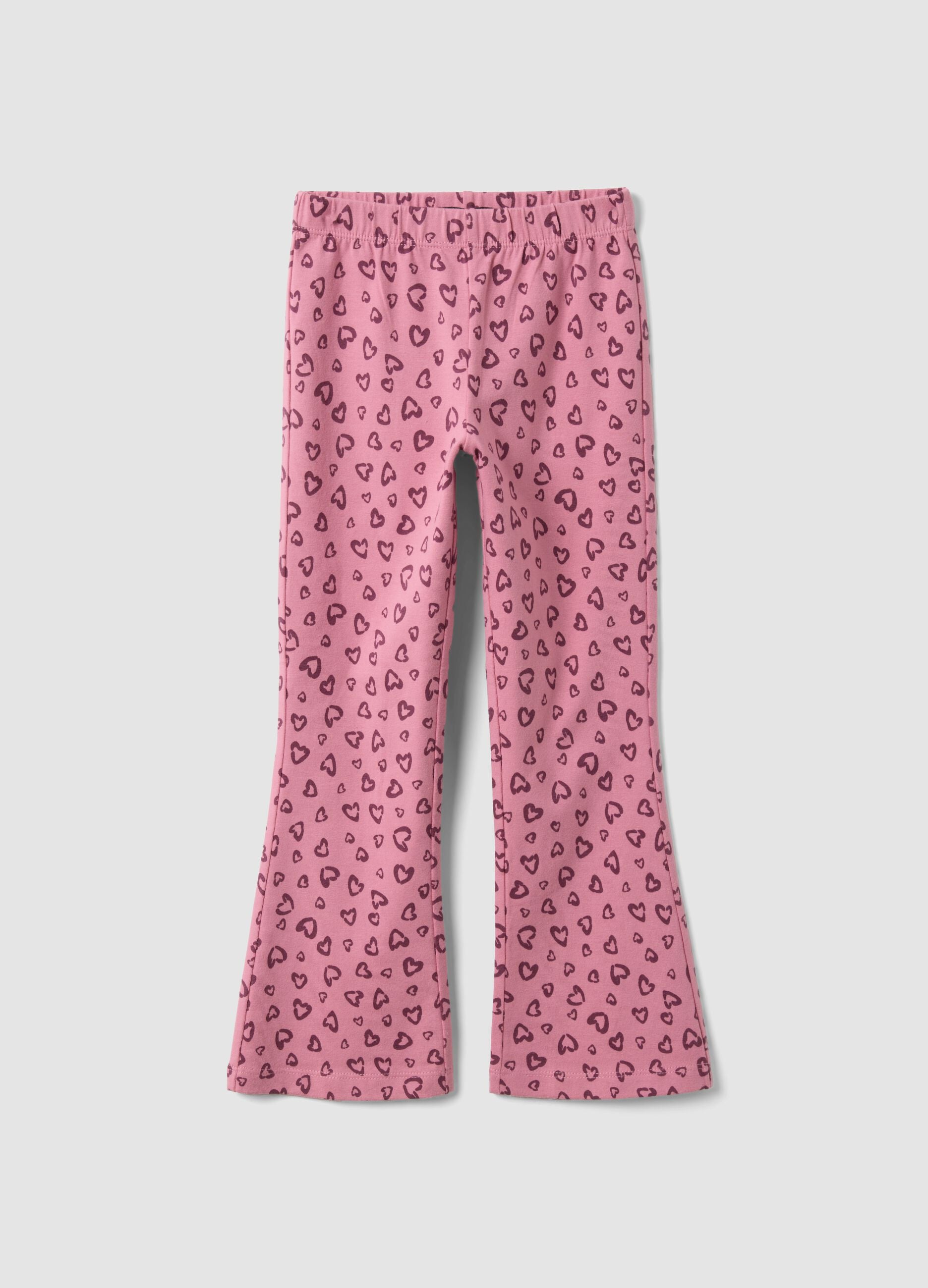 Girls&rsquo; pink organic cotton skinny leggings with heart print