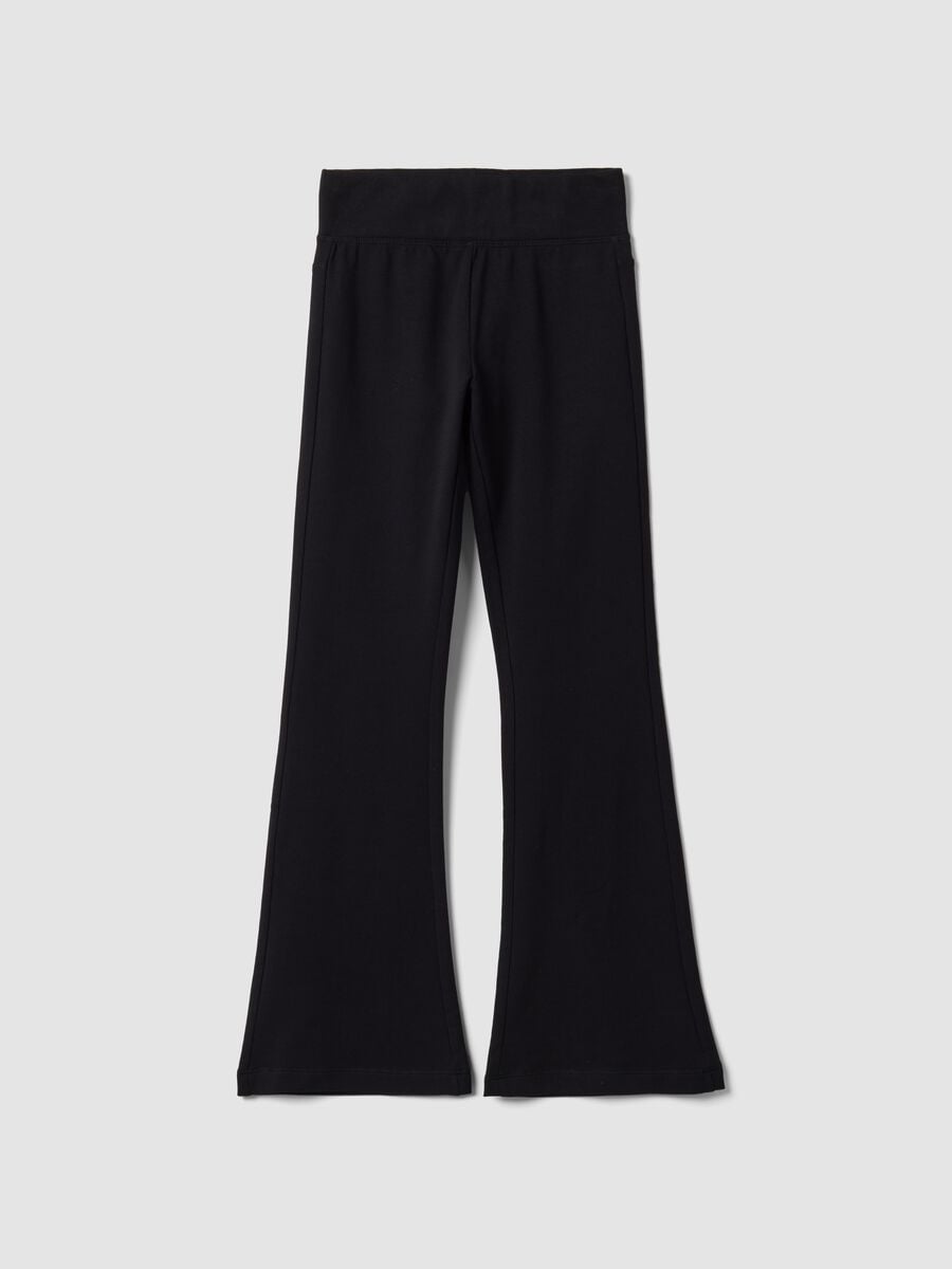 Pantaloni neri flare in cotone organico elasticizzato per ragazza_3