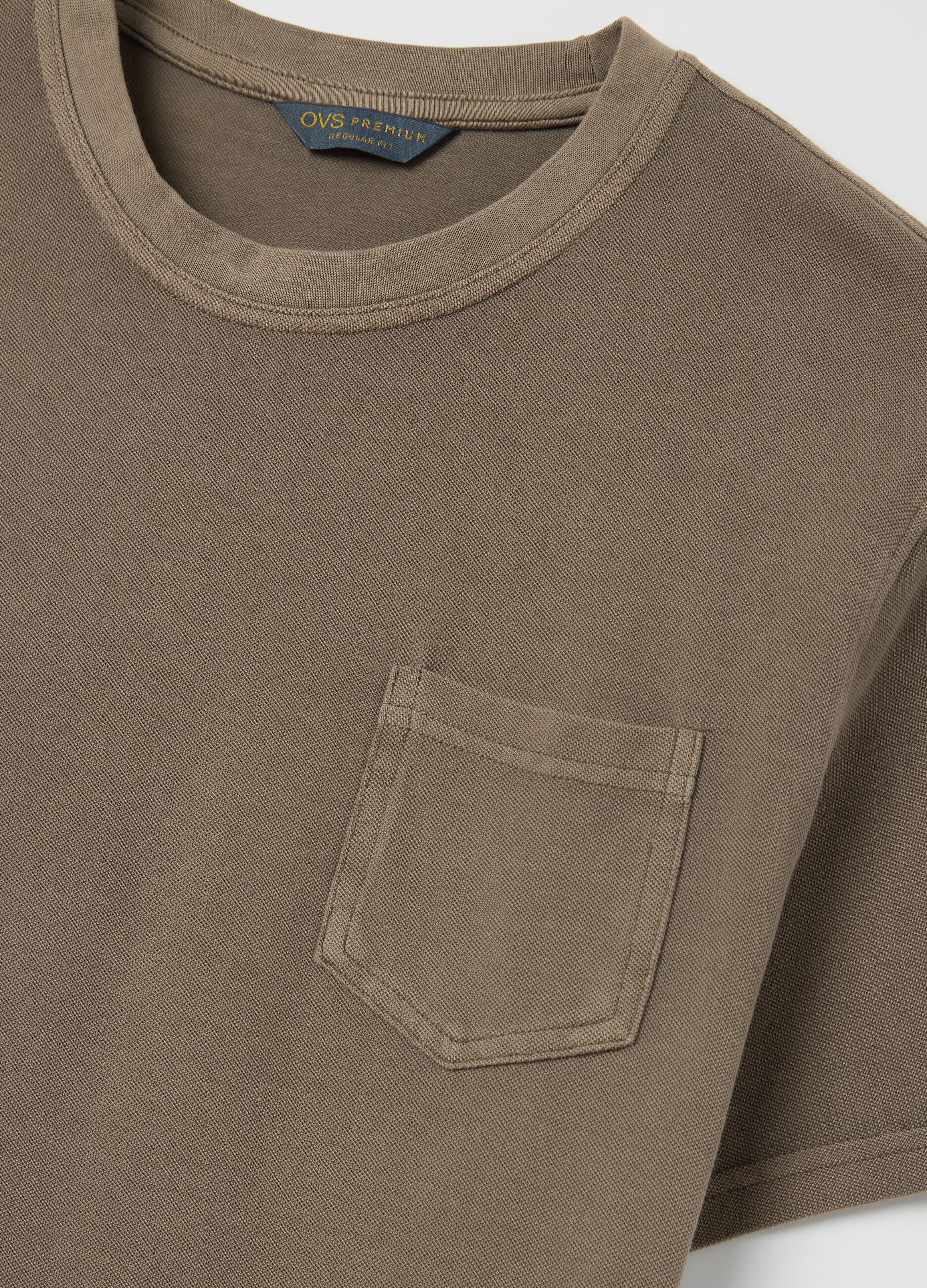 Brown cotton T-shirt with pocket