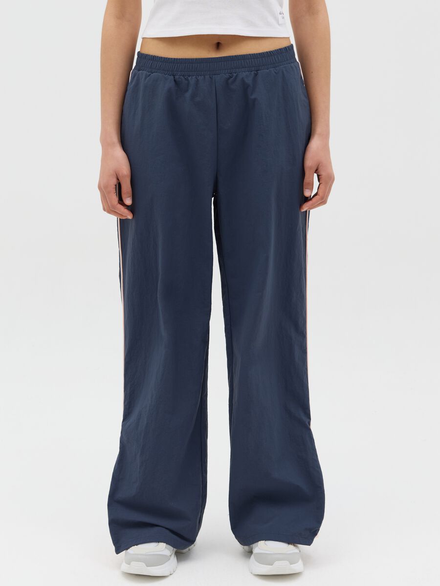 Navy blue nylon joggers with splits and zip_1