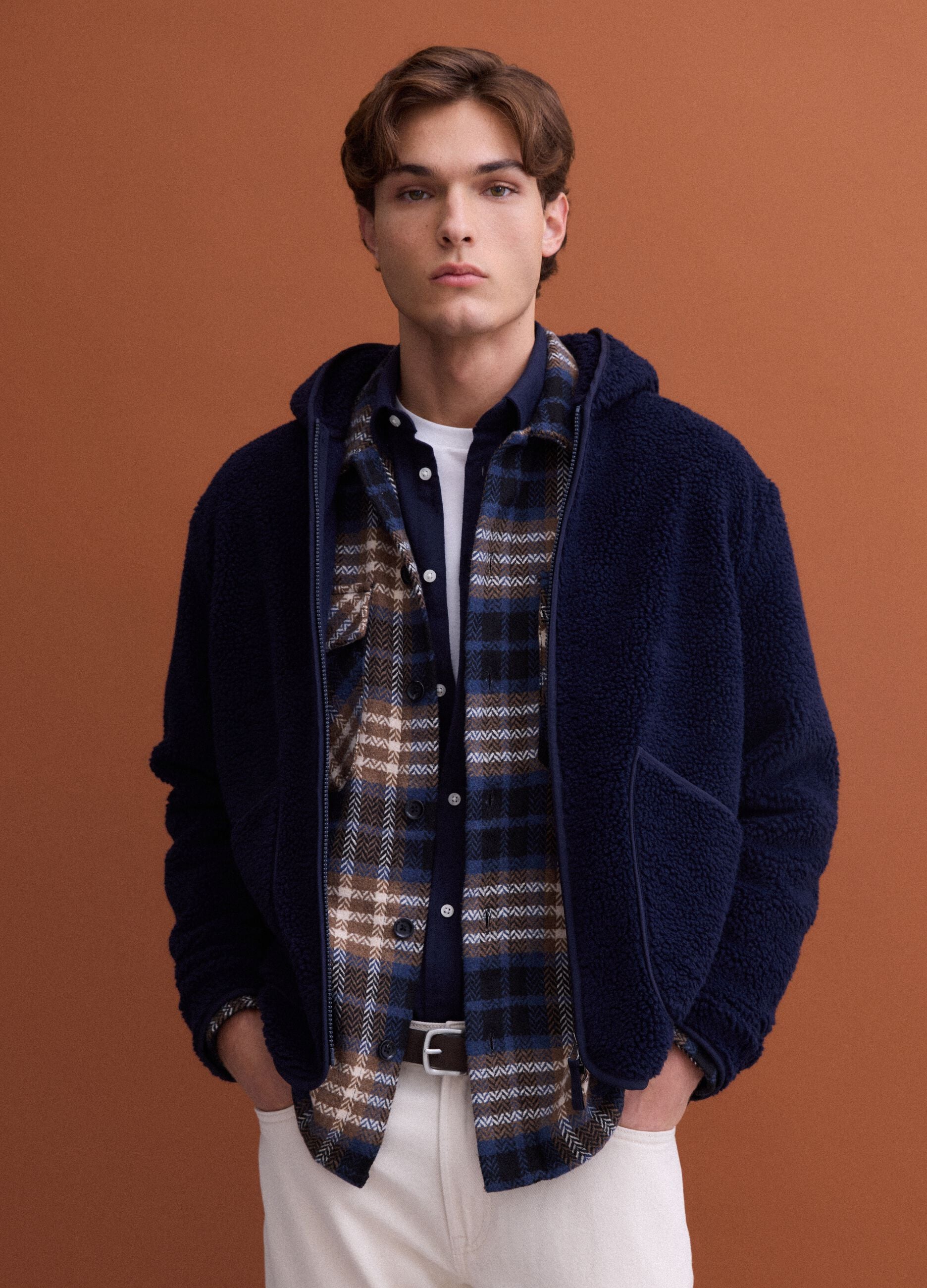 Felpa sherpa blu con cappuccio regular fit